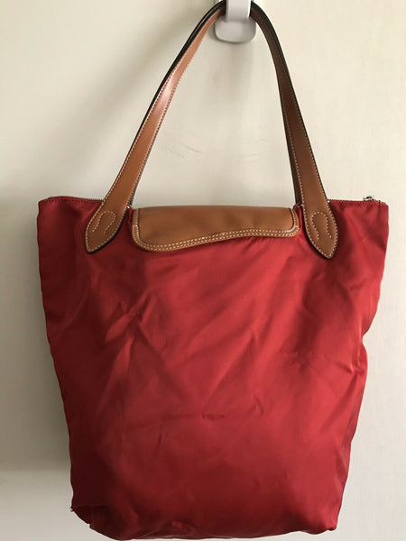 RALPH LAUREN Extra Large Red Nylon Tote With Leather Detail