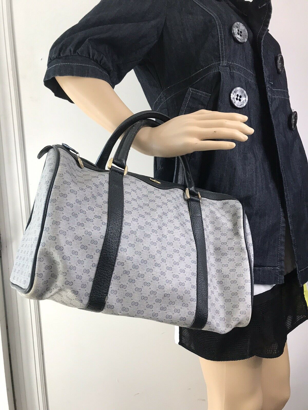 GUCCI Vintage Boston Bag Brown Coated Canvas