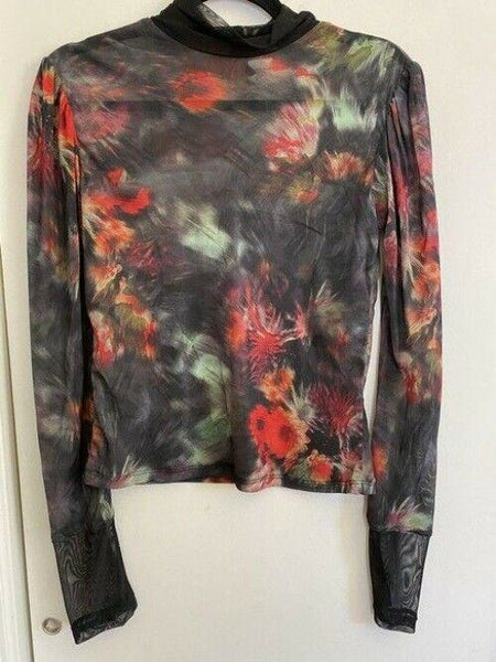 nicole miller gray red new mesh ls blouse