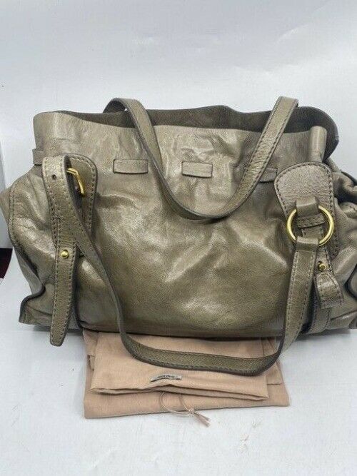 Miu Miu Tote Alluminio Vitello Peggy Bow Tan Leather Shoulder Bag