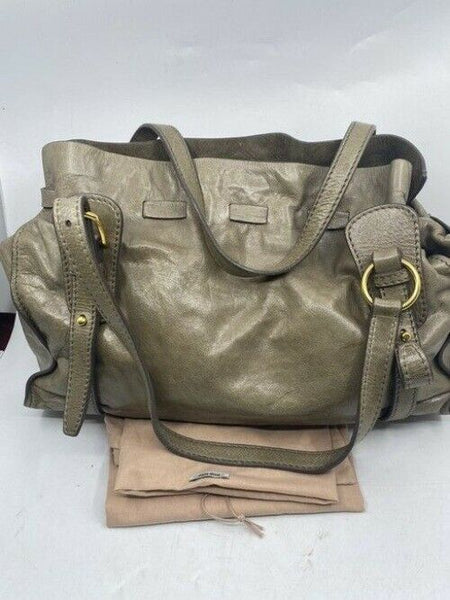 Miu Miu Tote Alluminio Vitello Peggy Bow Tan Leather Shoulder Bag