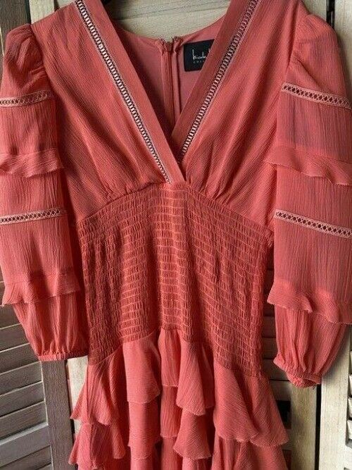 Nicole Miller Coral New Ruffled Small Msrp Short Casual Dress