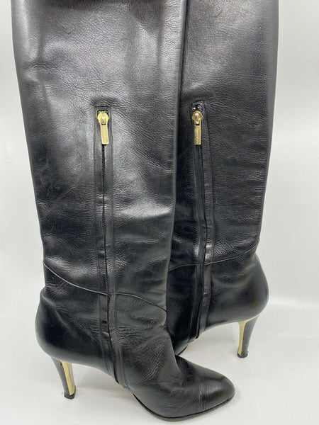 JIMMY CHOO Black Leather Knee high boots 7.5