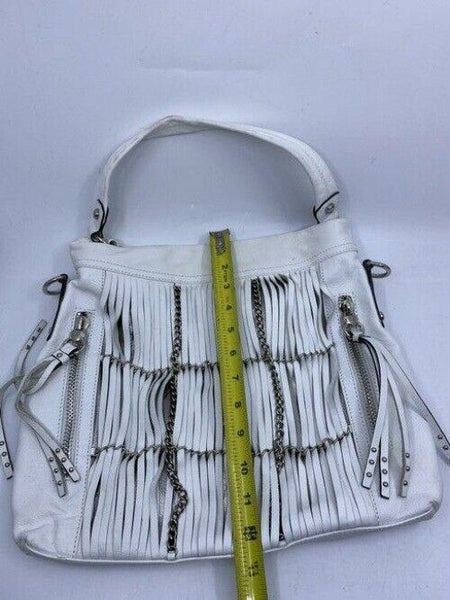 b makowsky zipper front large white leather shoulder bag