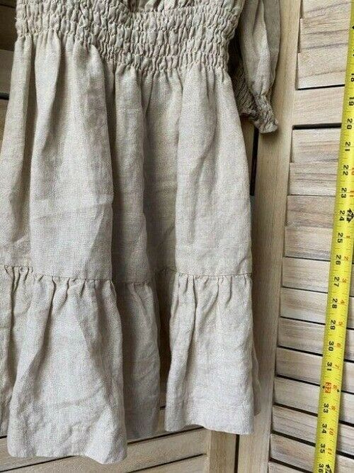 Nicole Miller khaki new linen off the shoulder msrp mid length short casual dres