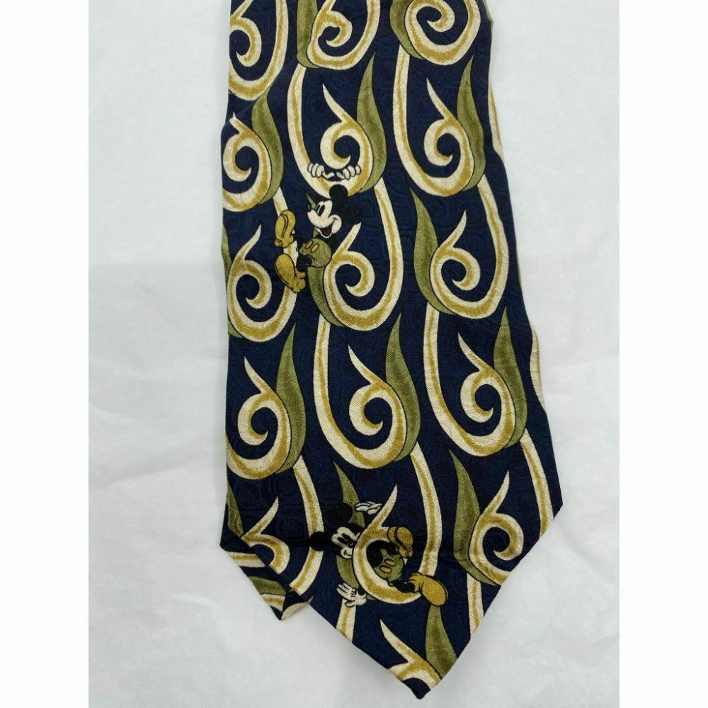 MICKEY MOUSE Disney Neck Tie Black Green Hand Made 100% Silk