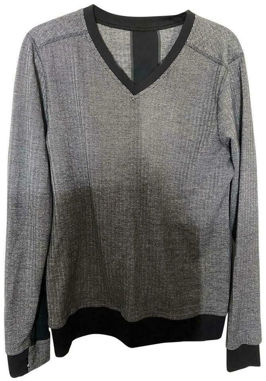 LULULEMON Womens Gray Black Long Sleeves Stylish V-Neck Sweaters Size: 4