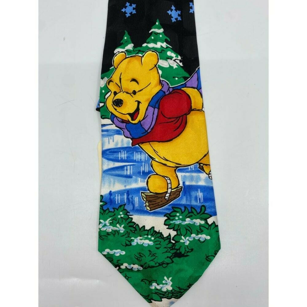 New! Winnie The Pooh Blue Green Christmas Theme Neck Tie Msrp 35