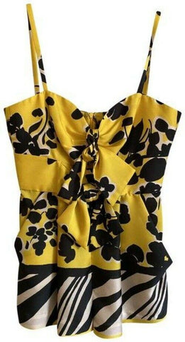Milly yellow black white new floral print spaghetti strap tank topcami