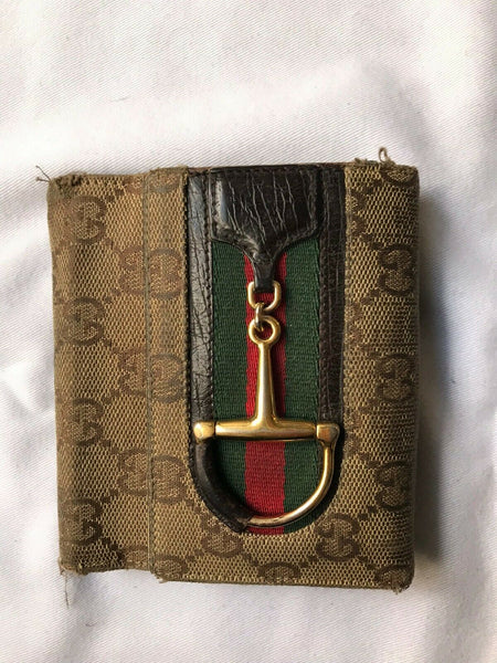 Gucci Beige Horsebit Vintage Web Gg Canvas Wallet