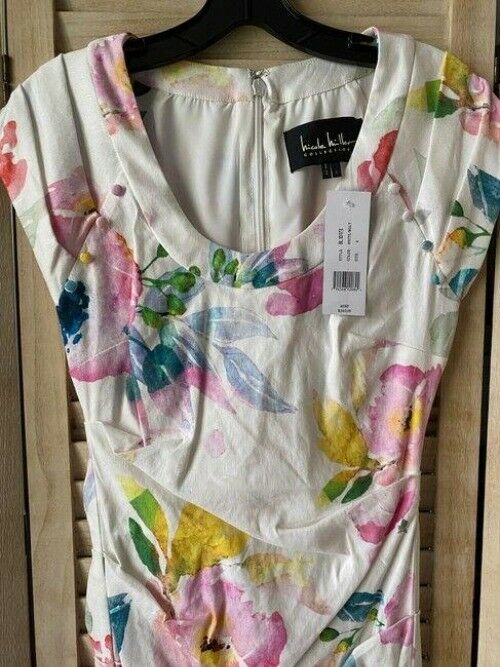 Nicole Miller white pink floral msrp mid length short casual dress