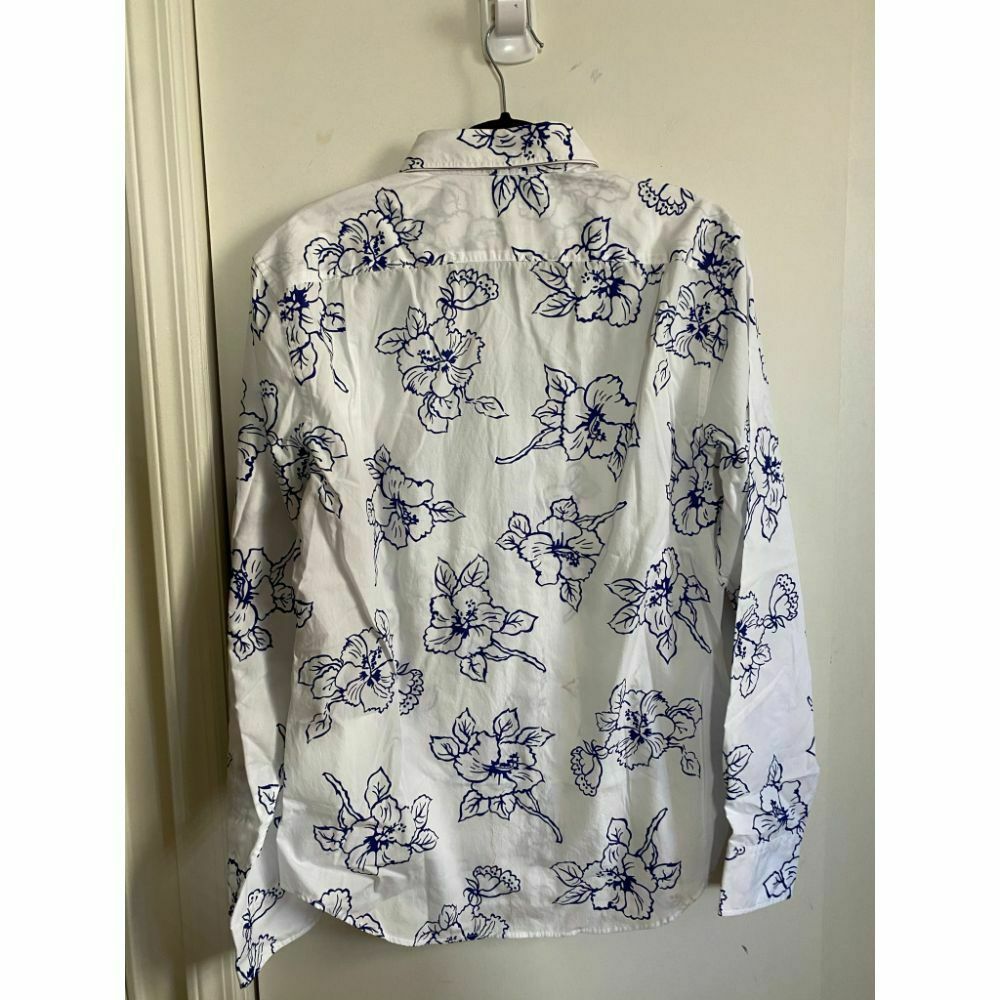 BONOBOS White Blue Printed Long Sleeve Button Down Shirt Size M