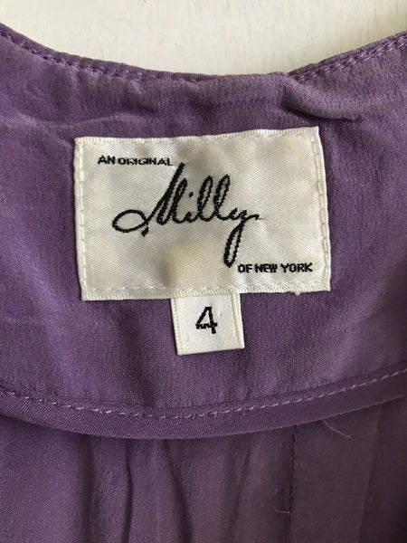 Milly Purple Silk Slip Dress With Crochet Trim Sz 4