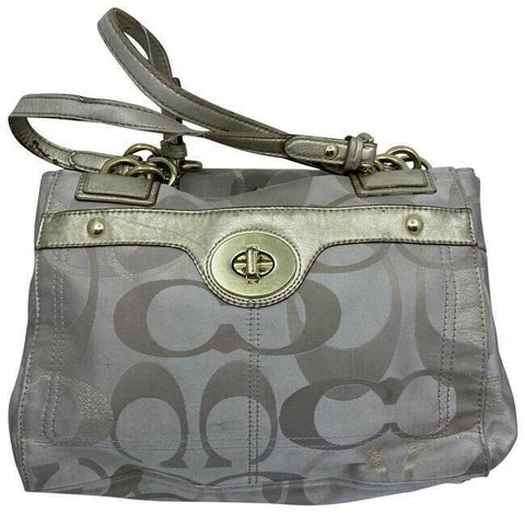 coach large gray gold fabric shoulder bag