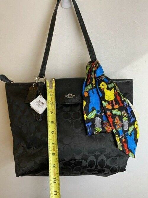 coach bag w w add on sesame street tie accesory black fabric tote