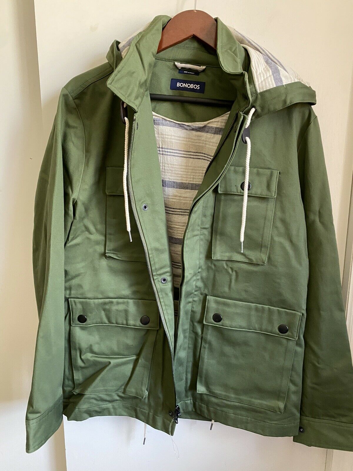 New! BONOBOS Field Jacket W/ Hoodie Olive Size Medium