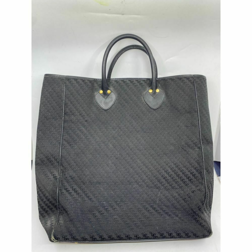 GUCCI XL Vintage Tote Bag Black Jacquard Fabric w/ Leather Trim