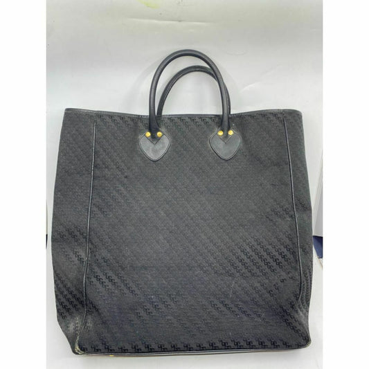 GUCCI XL Vintage Tote Bag Black Jacquard Fabric w/ Leather Trim