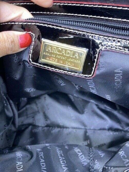 Arcadia Handbag Made In Italy Black Patent Leather Tote