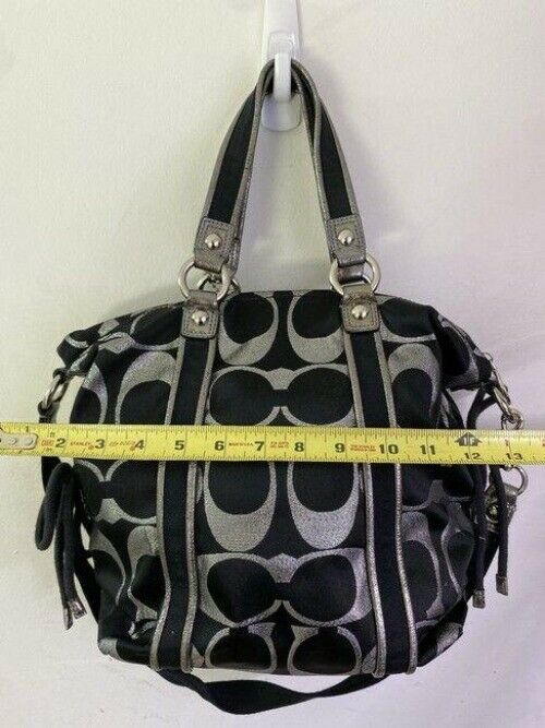coach bag silver black fabric tote