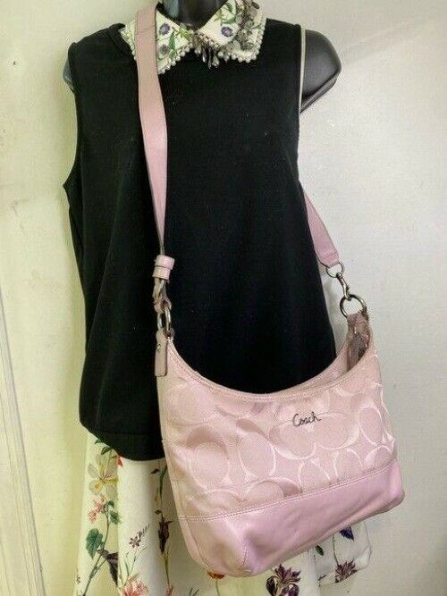 coach large pink jacquard fabric cross body bag
