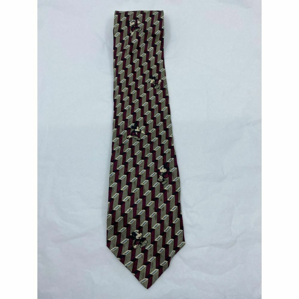 MICKEY MOUSE Disney Neck Tie Red Green Hand Made 100% Silk