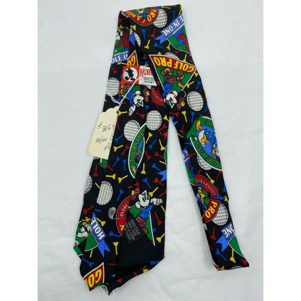 MICKEY MOUSE Disney Neck Tie Black Green Red Hand Made 100% Silk