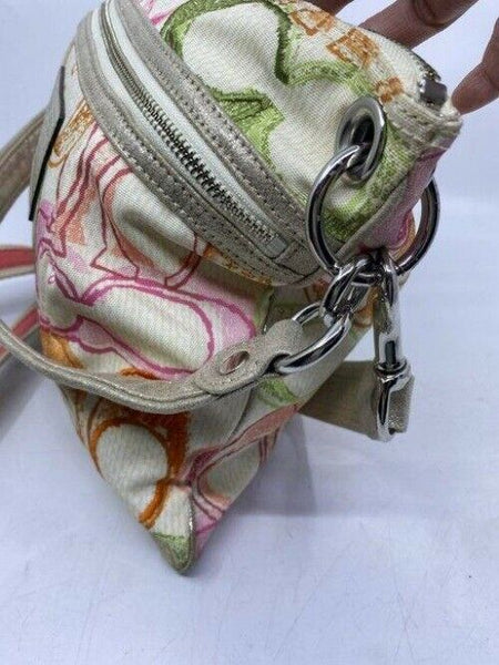 coach msrp white pink green fabric cross body bag