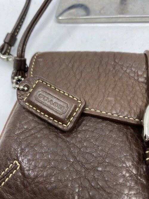 coach textured brown leather wristlet