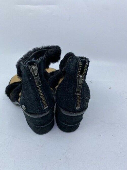 ugg australia black tan heeled fuzzy zip up sandals size us