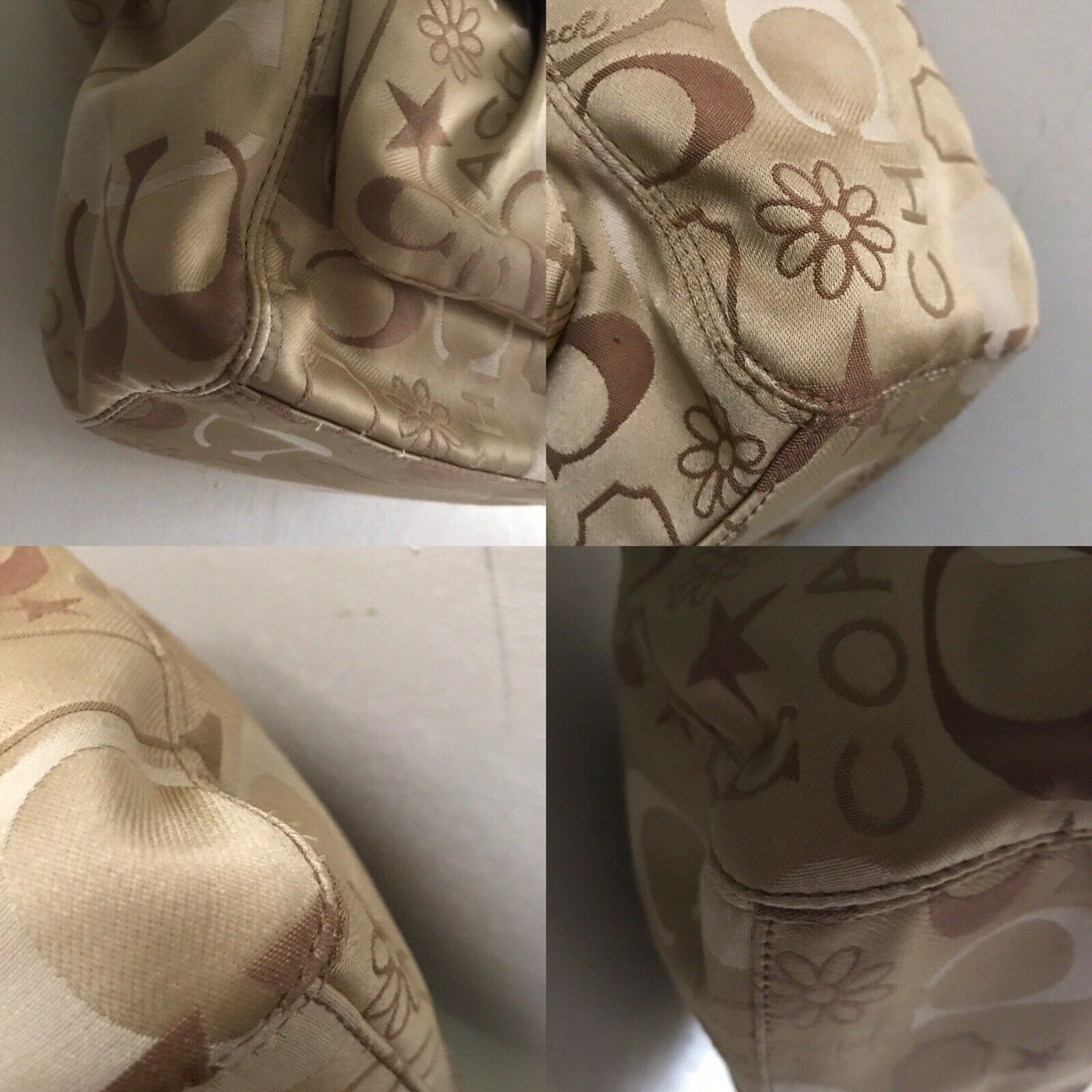 COACH Khaki Medium/Large Satin Monogram Tote
