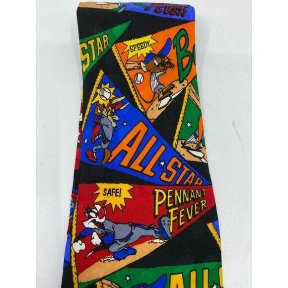 NWOT Looney Tunes Neck Tie Black Green Blue Silk