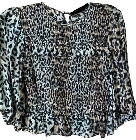 Nicole Miller Black Green Gray Small Msrp Blouse