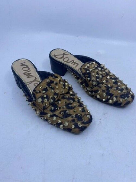 Sam Edelman Black And Brown Augustus Leopard Stud Mulesslides Size Us