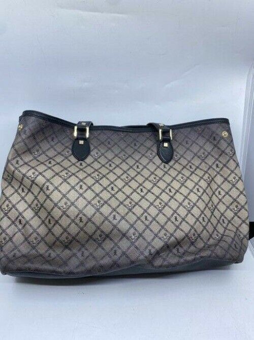 lamb shopping xl l black tan coated canvas tote