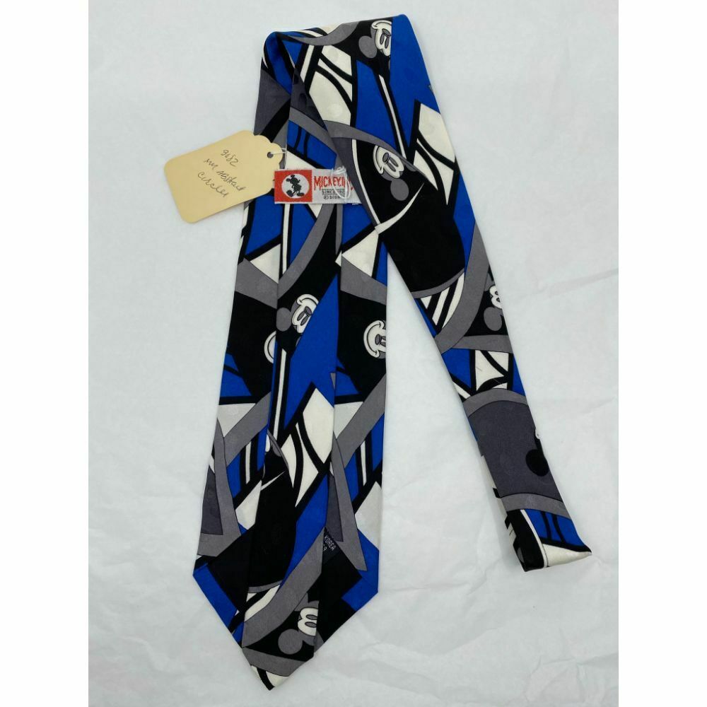 New! MICKEY MOUSE Disney Neck Tie Blue Black White 100% Silk Handmade