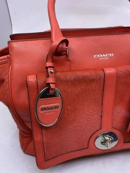 Coach w w pony hair contrast handbag coral leather tote