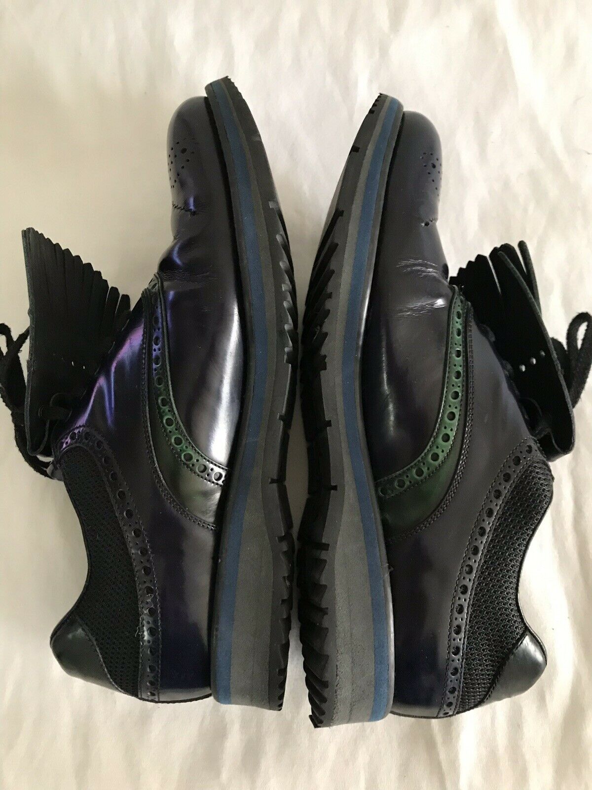 Prada Navy/Green Perforated Leather Oxfords