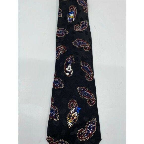 NWOT Disney Black Burgundy Neck Tie 100% Silk