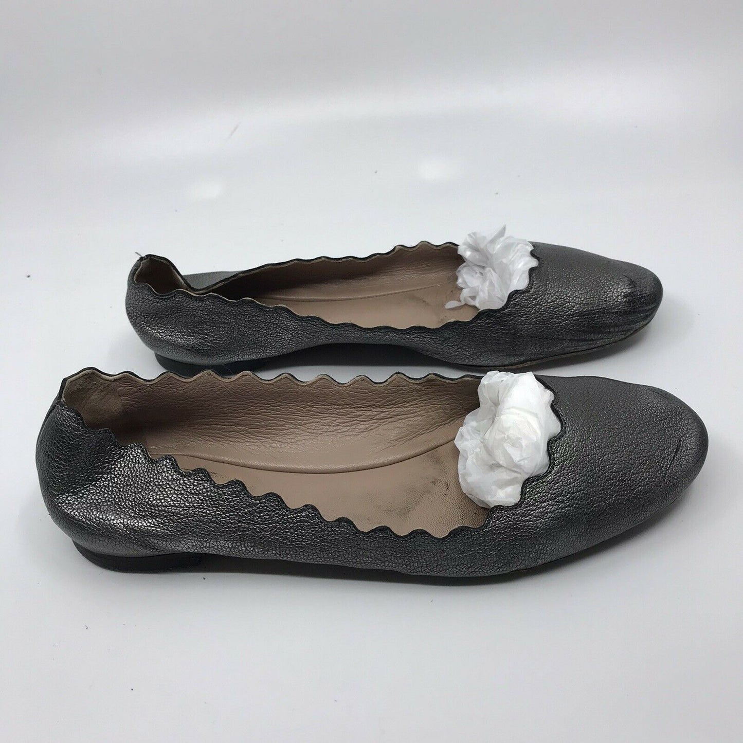 CHLOE Silver Scallop Ballet Flats 6.5