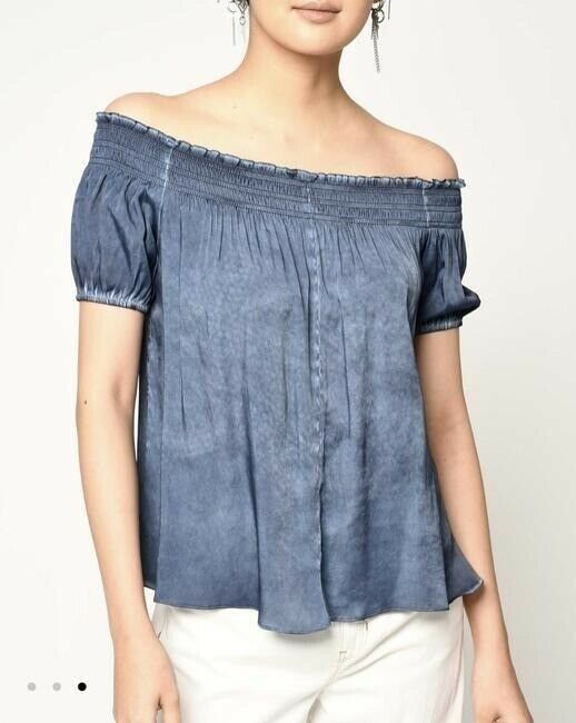 Nicole Miller blue off shoulder msrp small blouse