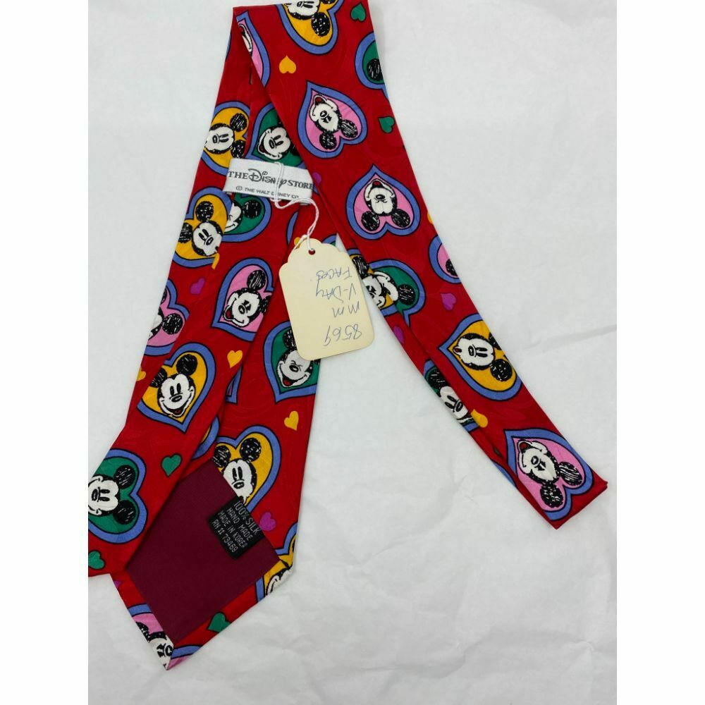 New! MICKEY MOUSE Disney Neck Tie Red Multicolor 100% Silk Handmade
