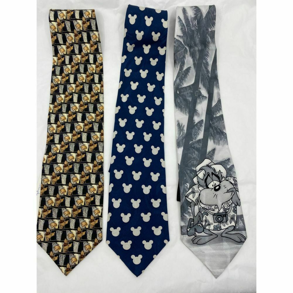 New Lot of 3 Neck tie Disney, Looney Tunes Blue Black White Total Msrp 75