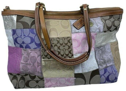 coach bag medium large patch work multicolor tote