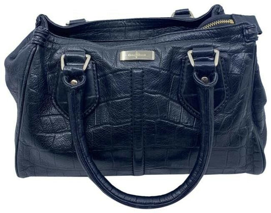 Cole Haan Croc Embossed Black Leather Shoulder Bag
