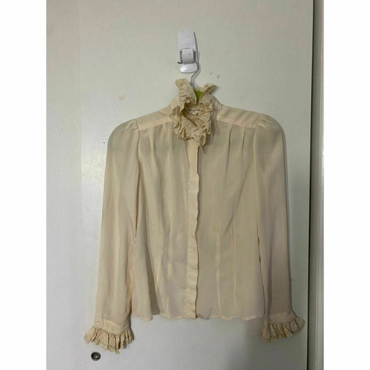 Oscar de la Renta Silk Long Sleeves Top Cream Size 6
