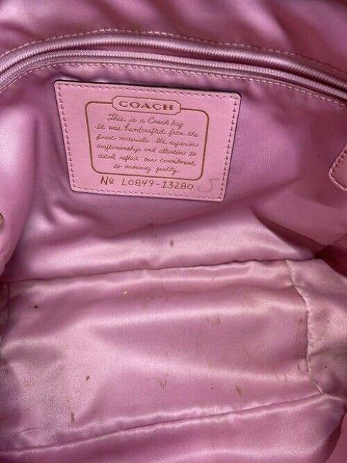 coach large brown silver tan fabric shoulder bag