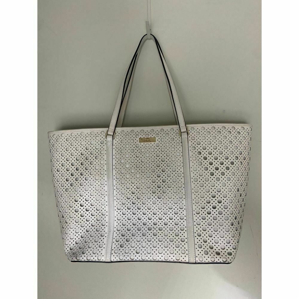 KATE SPADE XL White Leather Laser Cut Tote Bag Very Good Condition