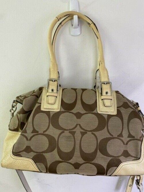 coach bag cream black fabric tote