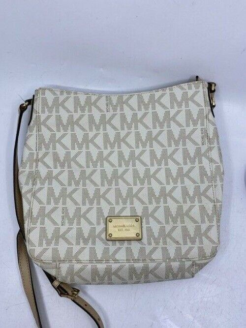 michael kors all over logo medium msrp black gray coated canvas cross body bag